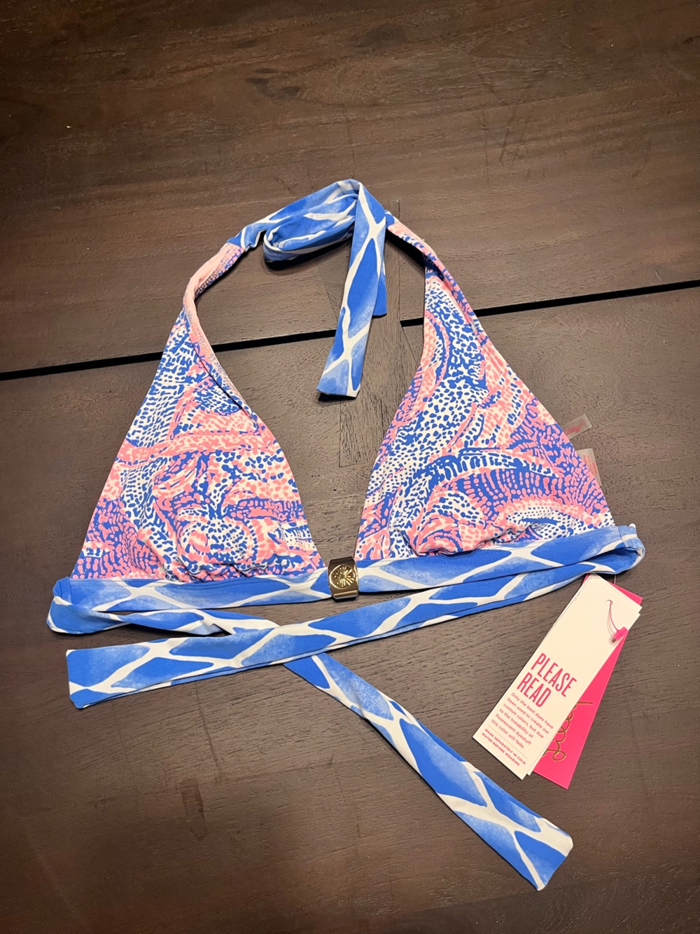Lilly Pulitzer Blue & Pink Printed Wrap Triangle Bikini Top